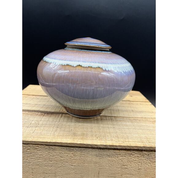 Bill Campbell Pottery Drip Glaze Ginger Jar Signed Blue And Purple Drip Glaze - Picture 1 of 11